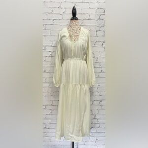 Topshop Beige Tier Long Sleeve Open Back Tie Back Dress